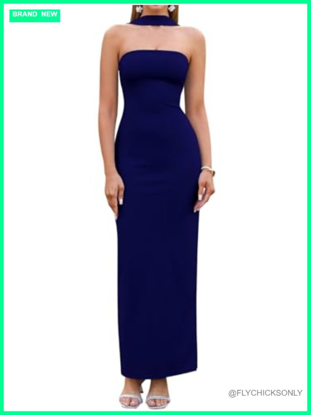 Women's Halter Neck Sleeveless Backless Bodycon Maxi Dress for Wedding Guest